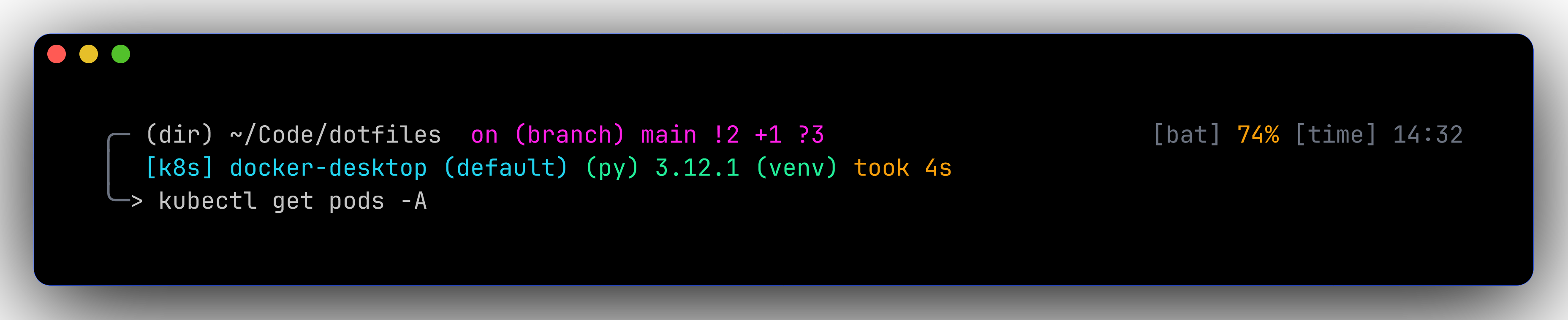 Starship prompt — 3-line cobalt + magenta